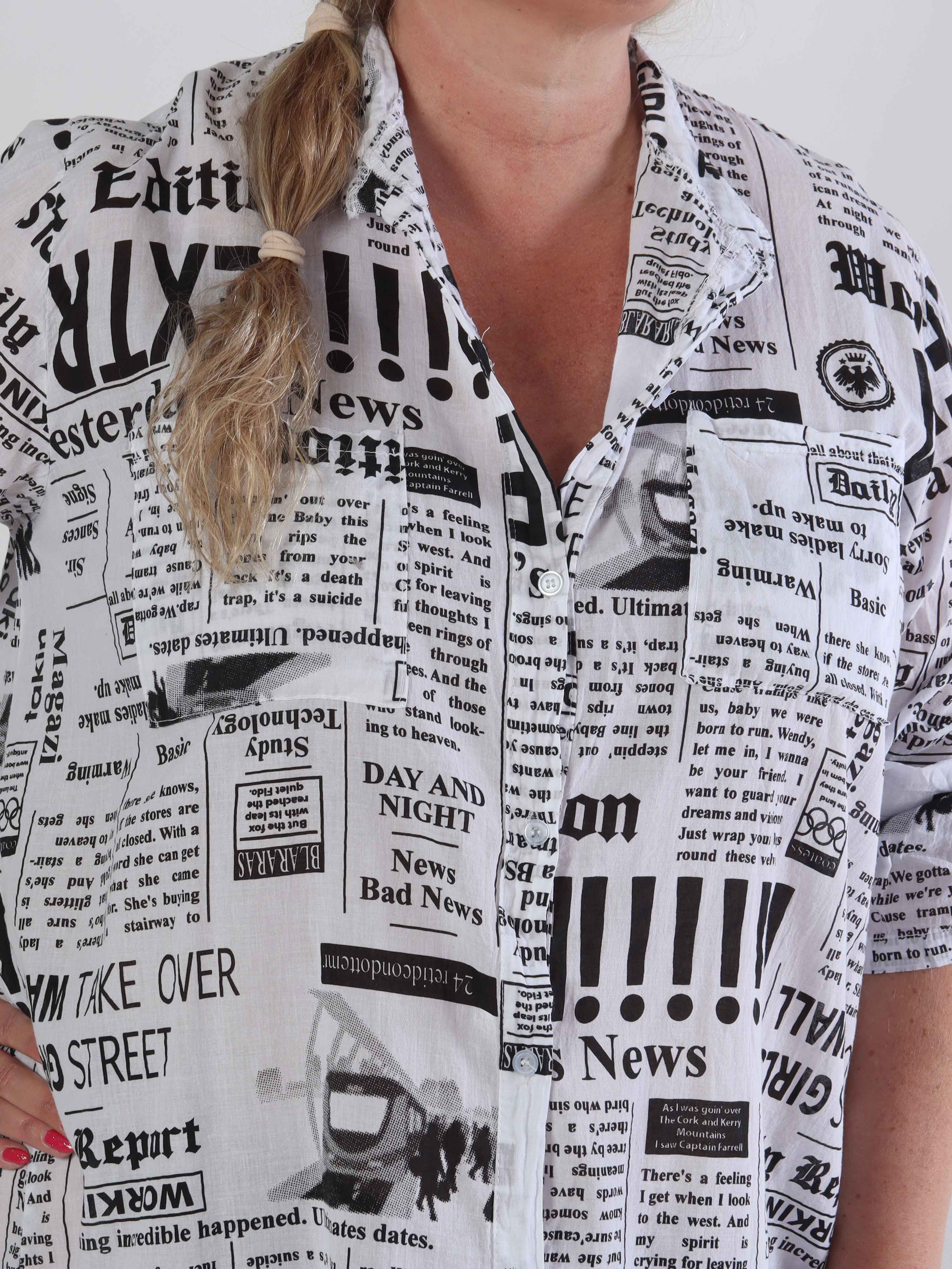 Celestine - Plus size bomullsskjorta med tryck och fickor